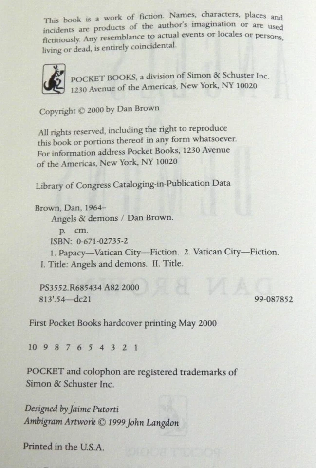 SIGNED Copy Angels & Demons by Dan Brown 1st Printing 1st Edition 2000 Scarce! Foto 3 de 4