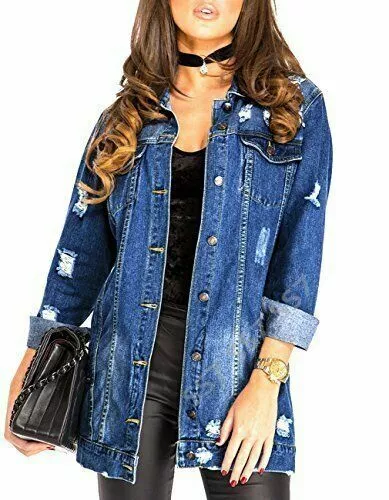 Ripped denim cheap jacket women