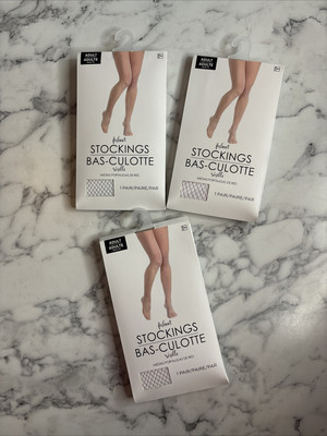 White Fishnet Stockings Novelty O/S One Size Fits Most Womens Set of 3 New