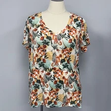 NWOT C&C California 100% Linen Top Plus 1X Fruit Lobster Print T-Shirt Hi Low