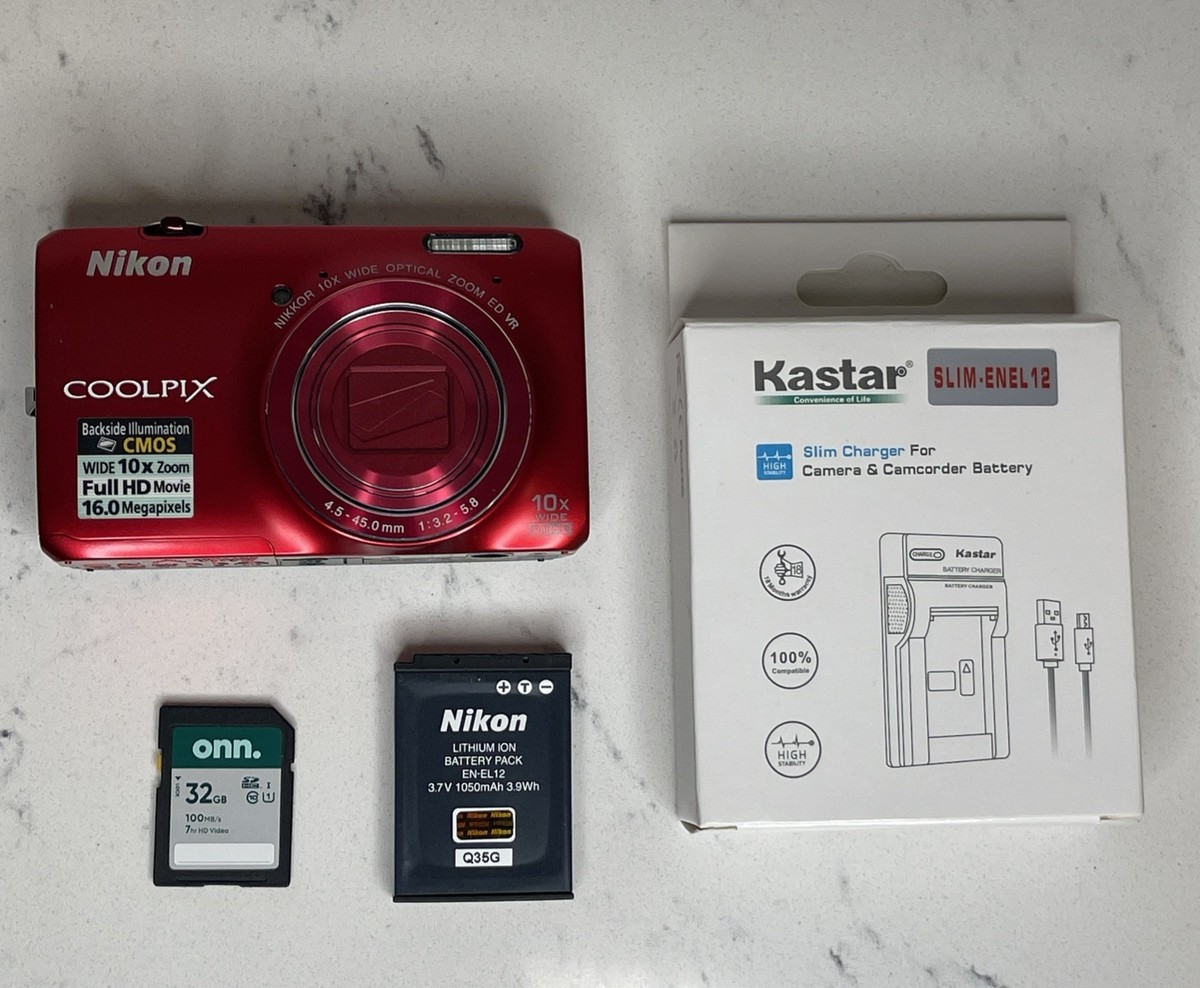 Nikon Coolpix S6300 RED 16MP 10X Digital Camera Bundle Fully