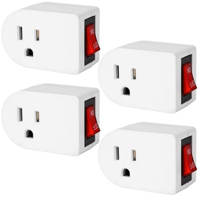 Grounded Outlet with on off Switch (4 Pack), Single Power Adapter Outlet 15A 187