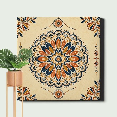 Navy and terracotta boho mandala pattern Canvas Art, geometric decor