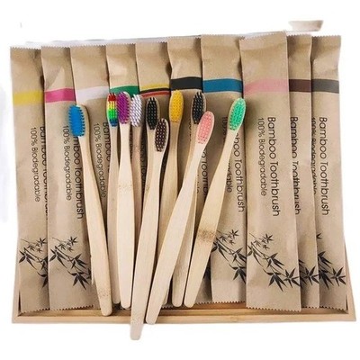 10x Eco Bambus Zahnbürsten-Set | weiche Kohleborsten, biologisch abbaubar, Regenbogen