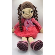 Handmade Crochet Doll Girl Pink Dress Braids Stuffed Toy Plush Gift