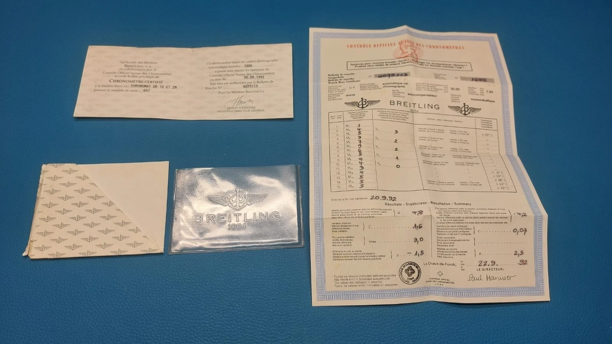 Breitling Libreto Garantía Internacional AÑO 1992 CRONOMAT ORO 18 KT. 2N