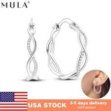 MULA Sparkling Weave Hoop Earrings AAA CZ For Women Jewelry 925 Silver