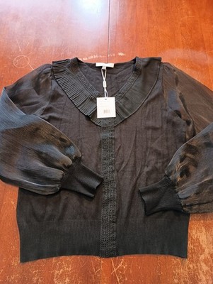 Siani Milano Women's Black Sheer Puff Sleeve Blouse Top Size Large