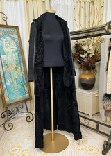 Black Full Length Maxi Genuine Shearling Sheepskin Coat Small