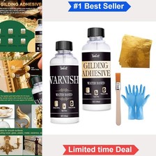 Gold Leaf Kit 100ml Adhesive 100ml Gloss Varnish 100 Sheets Brush Gilding Set