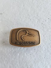 Vintage Ducks Unlimited Brass Belt Buckle Wisconsin Duck Head Logo