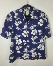VTG 60/70s Ui-Maikai Blue Hawaiian Shirt Men's Sz L Polynesian Textiles Print