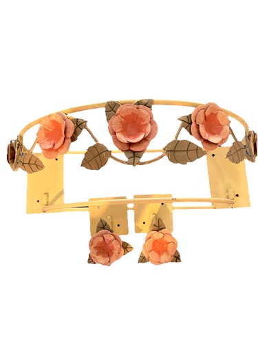 Metal wall Tester Bed Crown Canopy Shabby Rose Tole With Matching Tiebacks
