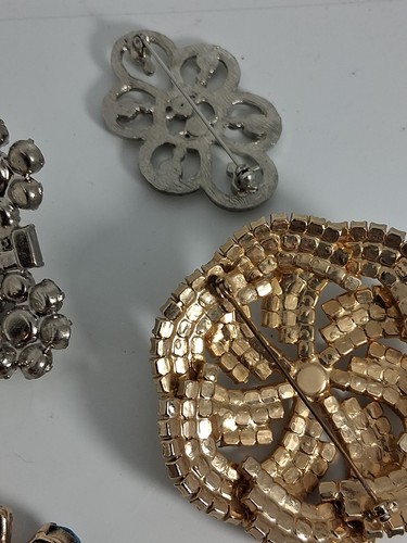 Estate Vintage Brooches Brooch Lot Of 5 Citrine Clear Glass Prong Set - Picture 16 of 17