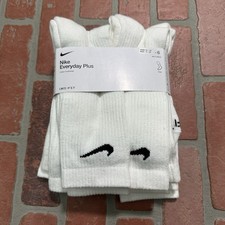 BRAND NEW NWT NIKE EVERYDAY PLUS CUSHIONED TRAINING CREW WHITE SOCKS 6-PACK L