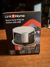 LINK2HOME EM-PU-100E Space Saver Pop Up 15A Outlets USB Fast Charge in Stainless