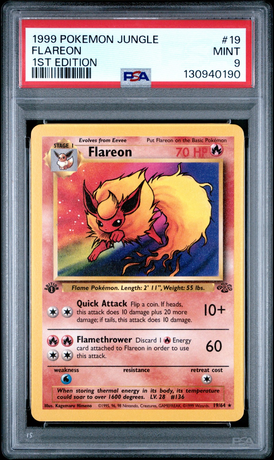 1999 Pokemon Jungle #19 Flareon 1st Edition PSA 9 MINT