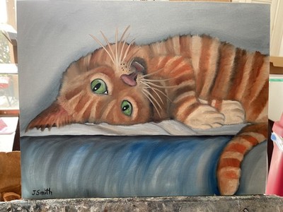 Original oil painting 11 x 14 inches beautiful colorful orange tabby cat
