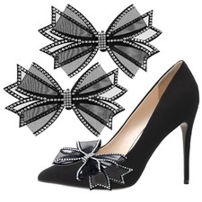 2 Pcs Shoe Clips for Women Dress Shoes, Mesh Bow Rhinestone High Heel Shoe Cl...