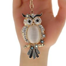 Large Gold Tone 3D Rhinestone Owl Fashion Key Chain/Bag Charm Statement