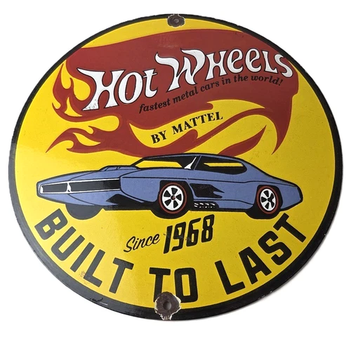 Vintage Hot Wheels Sign - Mattel Die Cast Cars Porcelain Gas Station Pump Sign