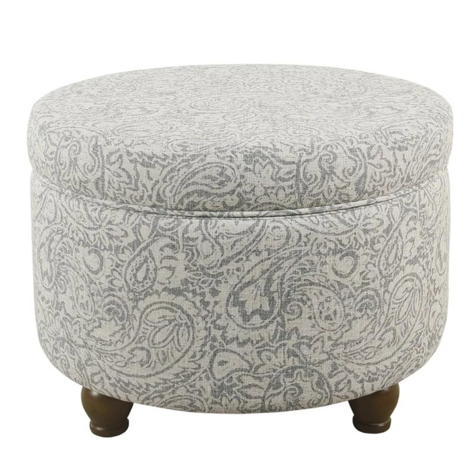HomePop Transitional Fabric Storage Ottoman with Paisley Floral Pattern in Gray - Image 2 of 4