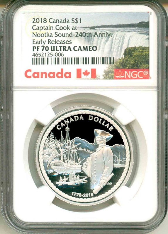 2018 Canada S$1 Captain Cook At Nootka Sound 240th Ann ER NGC PF70 Ultra Cameo