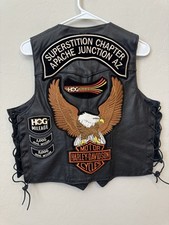 VTG Park V Leather Vest Snap Up Womens 12 Motorcycle Biker Large Patches Eagle