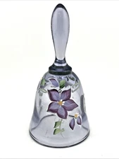Fenton Art Glass Purple Hand Painted Bell Factory Sticker and Signed 4 1/2"