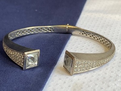 Sterling Silver Tycoon Cuff Bracelet 14.94g Jewelry 6.5'' Cubic Zirconia *READ*
