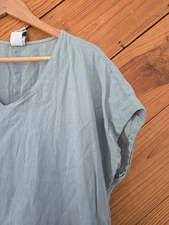 Vtg Match Point USA Top Sz L Blue Green Front Pockets Lagenlook Cap Sleeve