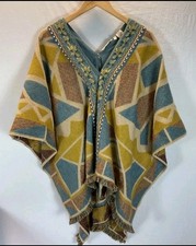 SOFT SURROUNDINGS Shawl Wrap Poncho Embroidered Beaded Southwest Aztec ONE SIZE