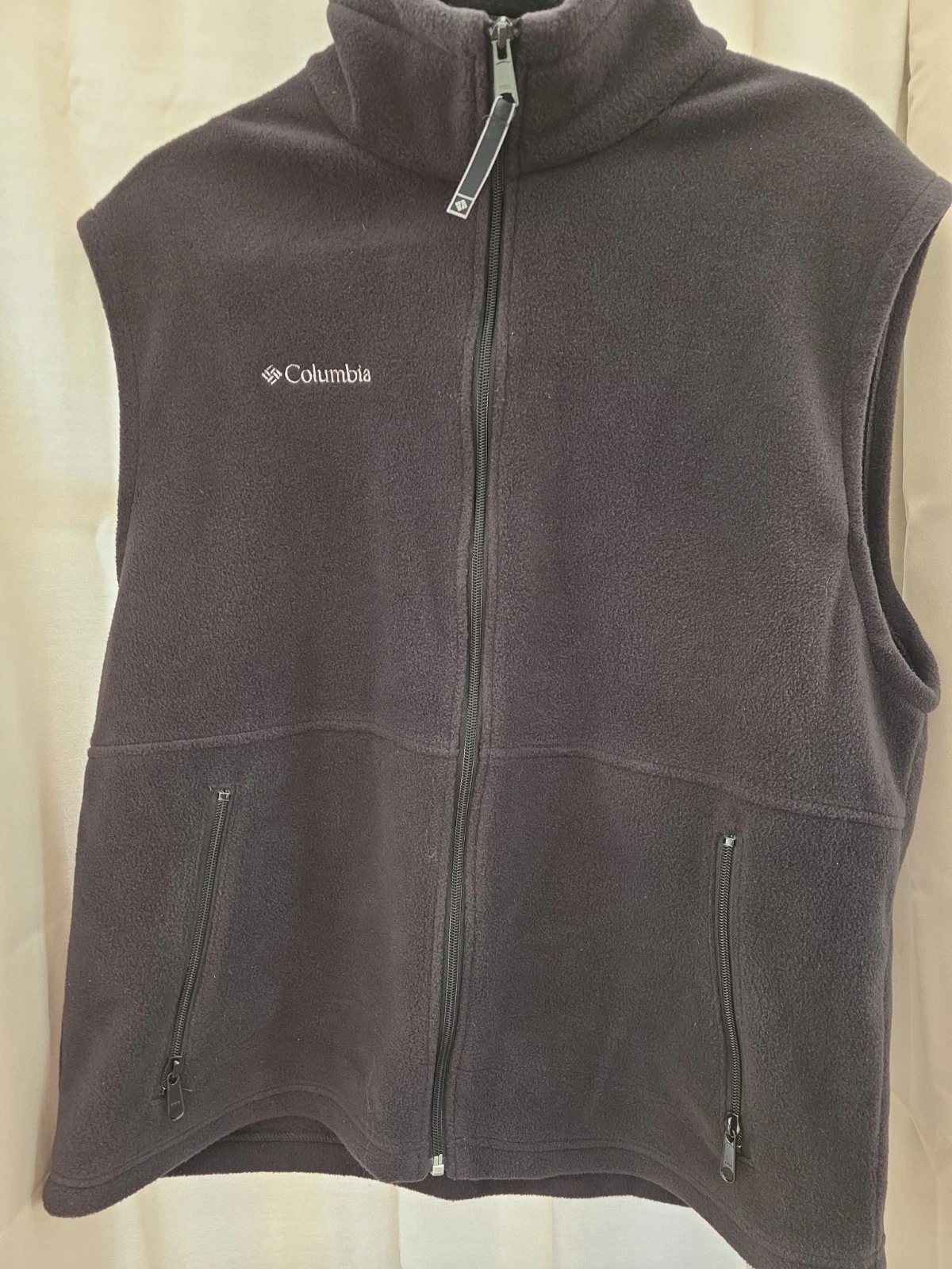 Columbia Fleece Vest Mens Large Full Zip Black Outdoor Hiking EUC