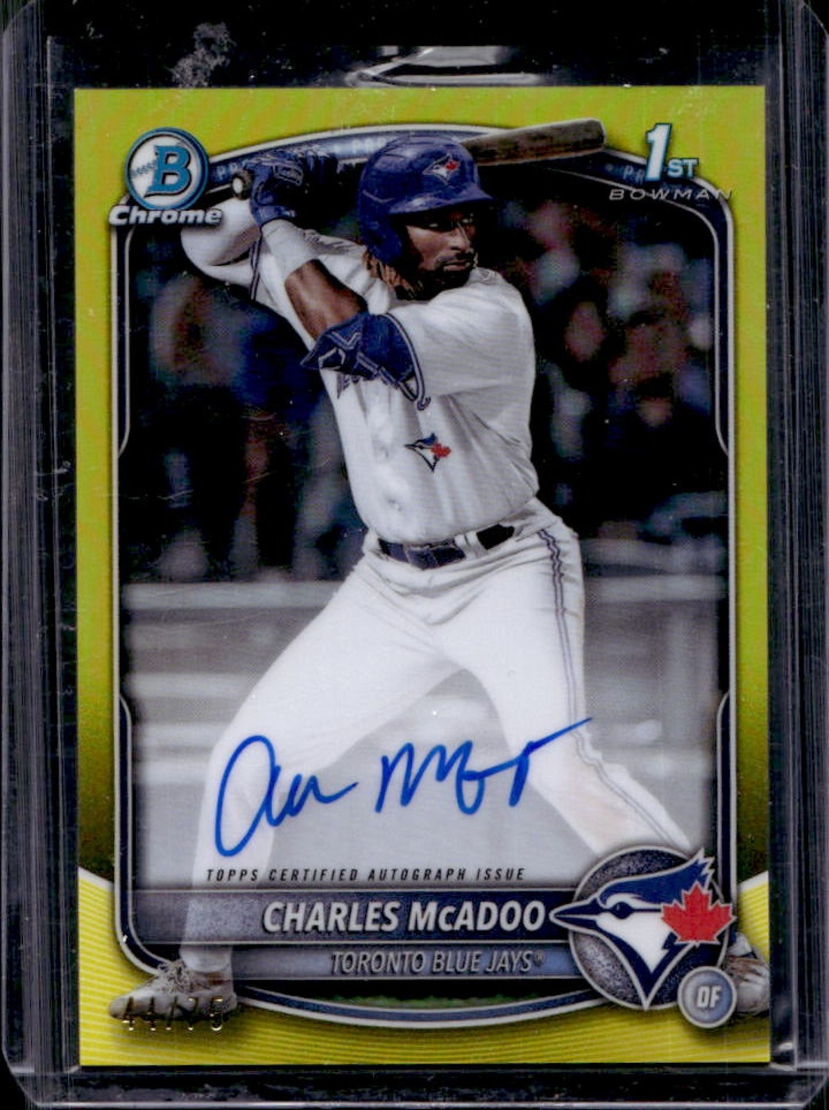 2025 Bowman Charles McAdoo Chrome Auto Yellow Refractor 1st #/75 Blue Jays