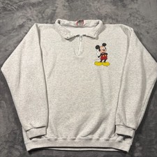 Vintage Disney Sweatshirt Mens One Size Fits All Mickey Mouse Patch Quarter Zip