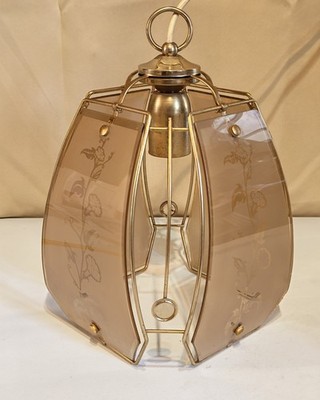 Vintage Art Deco Glas Gold Metall Pendelleuchter Beleuchtung mit Deckenschale