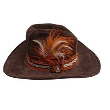 Vintage Brown Suede Cowboy Hat Western Outback Boho Feather Woven Band Medium