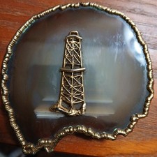 Vintage Oil Derrick Belt Buckle Sunbelt Irving Texas 24k Gold Plate