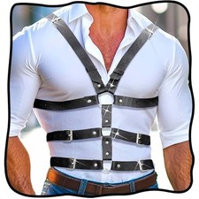 Black Leather Harness for Men, Fashion Chest Belt, Punk Nightclub Accessories