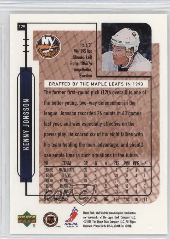 1999-00 Upper Deck MVP Kenny Jonsson #129 - Image 2 of 2