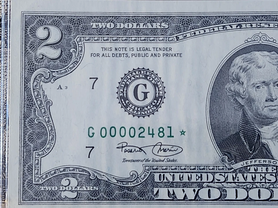2003 $2 BEP STAR NOTE CHICAGO DISTRICT "ONLY" 16k PRINTED G00002481* LOW SER NUM - Image 3 of 4