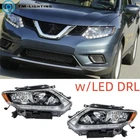 For Nissan Rogue 2014-2015-2016 Headlight Halogen LH+RH w/LED DRL Chrome Clear