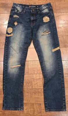 Southpole Demin Jeans Mens 32x32 Distressed Patches Skinny Authentic Collection