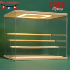 Clear Acrylic Display Case Stand with LED Light 4 Tier Storage Box Showcase