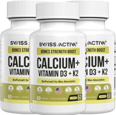 3PK Swiss Activa+ Calcium Vitamin D3 & K2 Immune Bone & Teeth Support Supplement