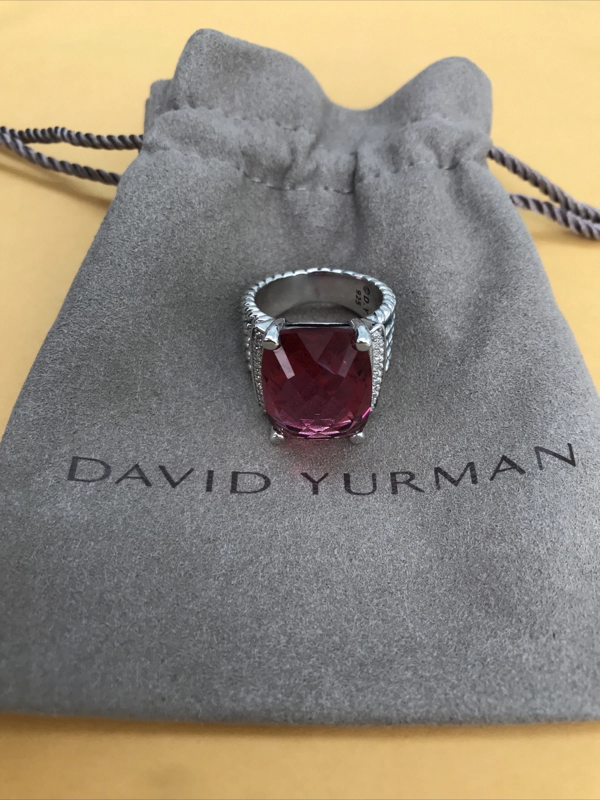 Anello David Yurman argento sterling 20x15 mm tormalina di grano e diamanti misura 8