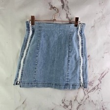 Carmar Skirt Womens 26 Mini Denim Zipper Y2K Light Wash Jean White Stripe