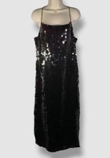 $898 Tory Burch Women's Black Sequin Slip Dress Size 12