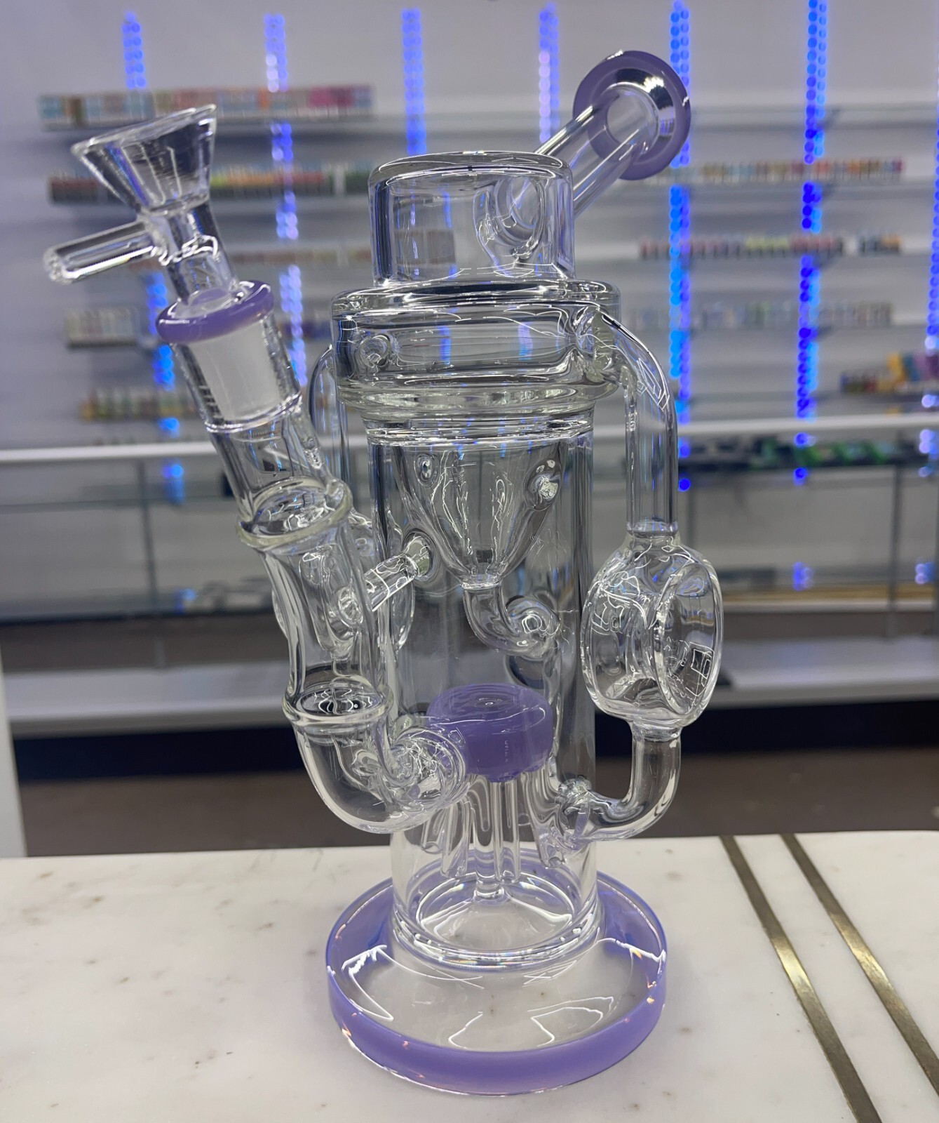 Purple 10" Percolator Disc Glass Bong Dual arm Water Pipe Hookah Bubbler