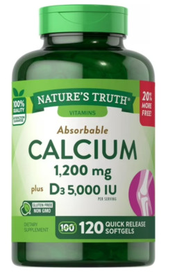 Nature's Truth Absorbable Calcium 1,200 mg, 5,000iu D3-120 Softgels - LOT OF 3